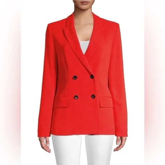 DONNA KARAN New York Women's double-breasted blazer Poppy Orange Sz Small Sz 6 - Picture 5 of 8